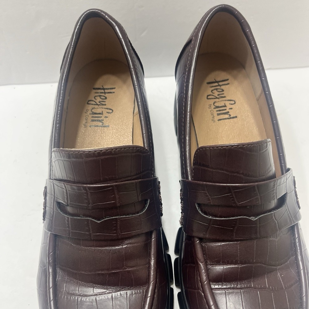 Hey Girl By Corky's Keeper Dark Brown Crocodile Embossed Chunky Loafer Women's 8 - Picture 4 of 6